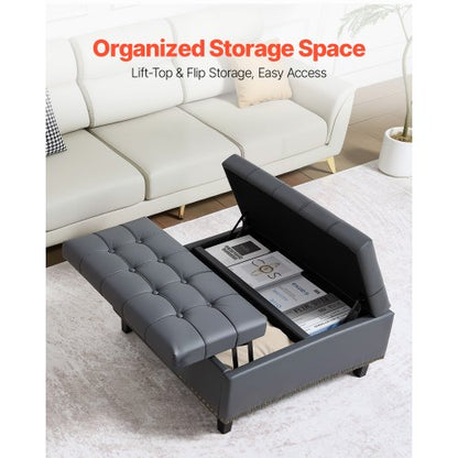 76 cm quadratischer Leder-Ottomane mit Stauraum, Couchtisch für das Wohnzimmer | EU