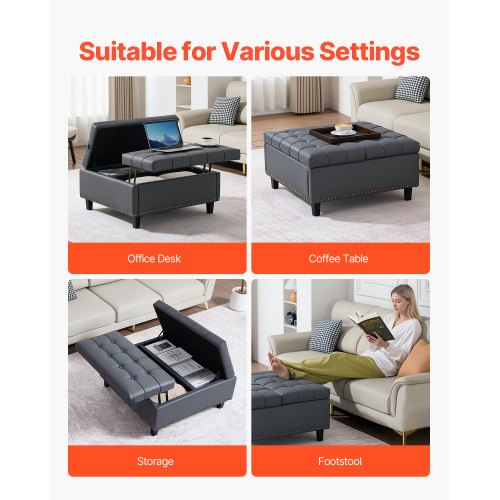 76 cm quadratischer Leder-Ottomane mit Stauraum, Couchtisch für das Wohnzimmer | EU