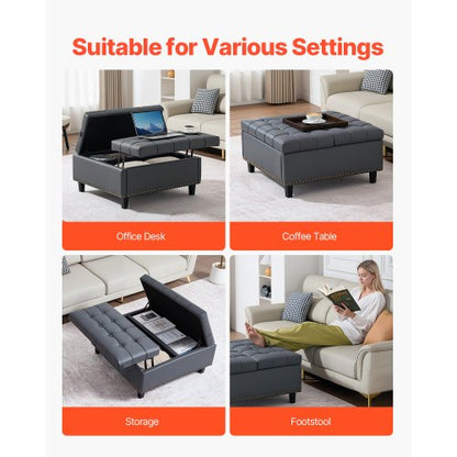 76 cm quadratischer Leder-Ottomane mit Stauraum, Couchtisch für das Wohnzimmer | EU