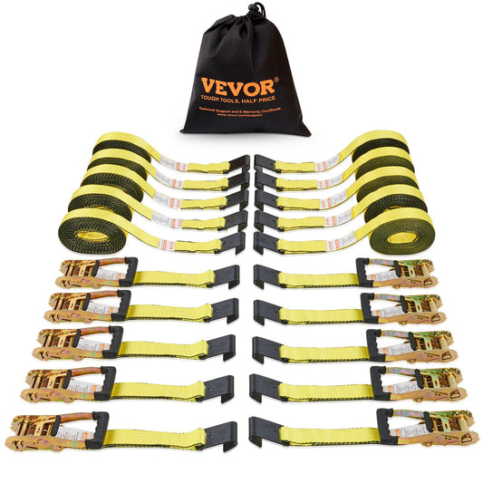 Ratchet Tie Down Straps (10PK), 10000 lb Breaking Strength, Endless Ratchet with 10 Premium 2" x 30" Tie Downs Heavy Duty, Track Spring Fasteners for Moving Secure Cargo, Appliances, Motorcycle