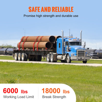 Vinschremmar, 4" x 30', 6000 lbs lastkapacitet, 18000 lbs brottstyrka, lastbilsremmar med platt krok, flatbäddsfäste för lastkontroll för trailers, gårdar, räddningar, trädräddare, röd (10-pack)