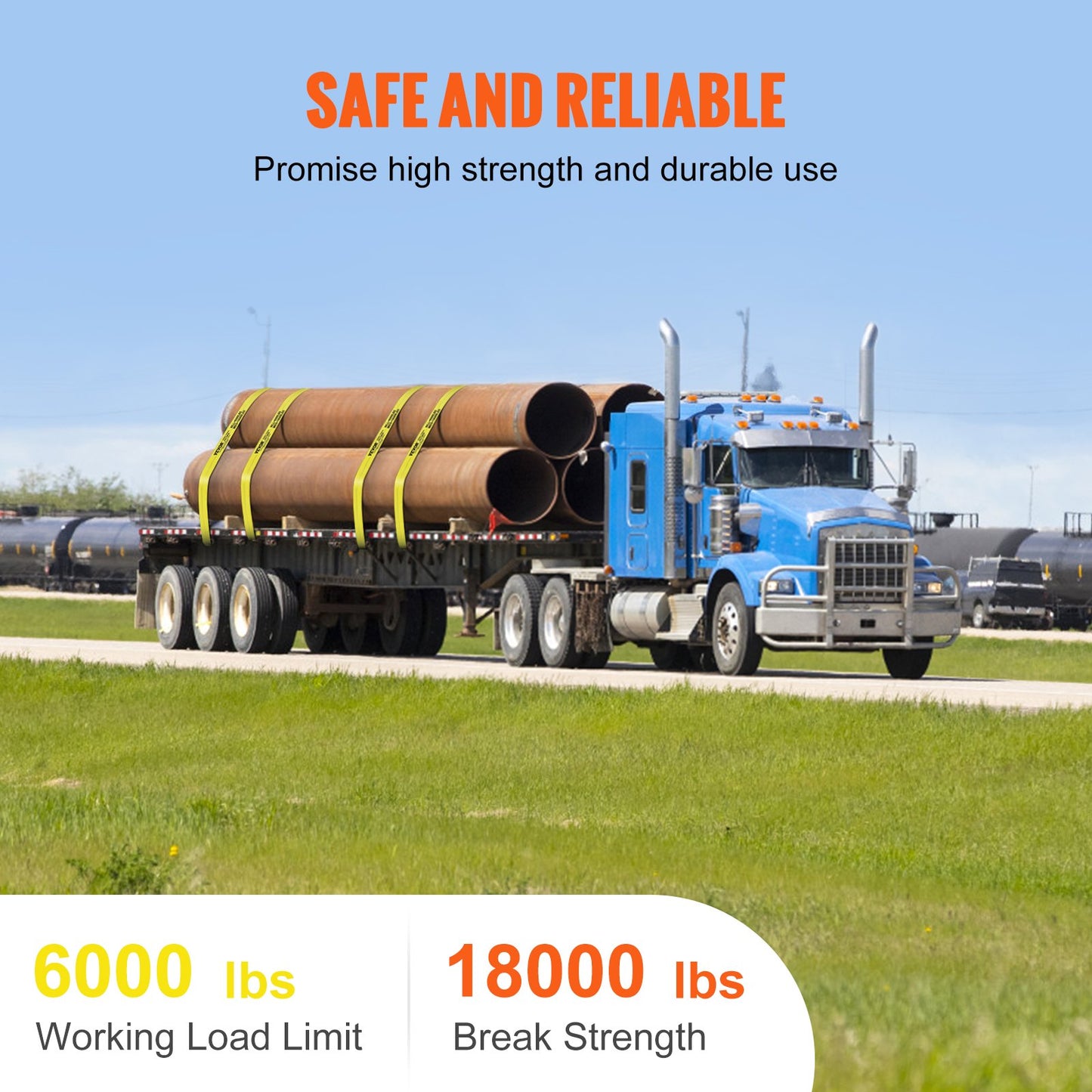 Vinschremmar, 4" x 40', 6000 lbs lastkapacitet, 18000 lbs brottstyrka, lastbilsremmar med platt krok, flatbäddsfäste för lastkontroll för trailers, gårdar, räddningar, trädräddare, gul (10-pack)