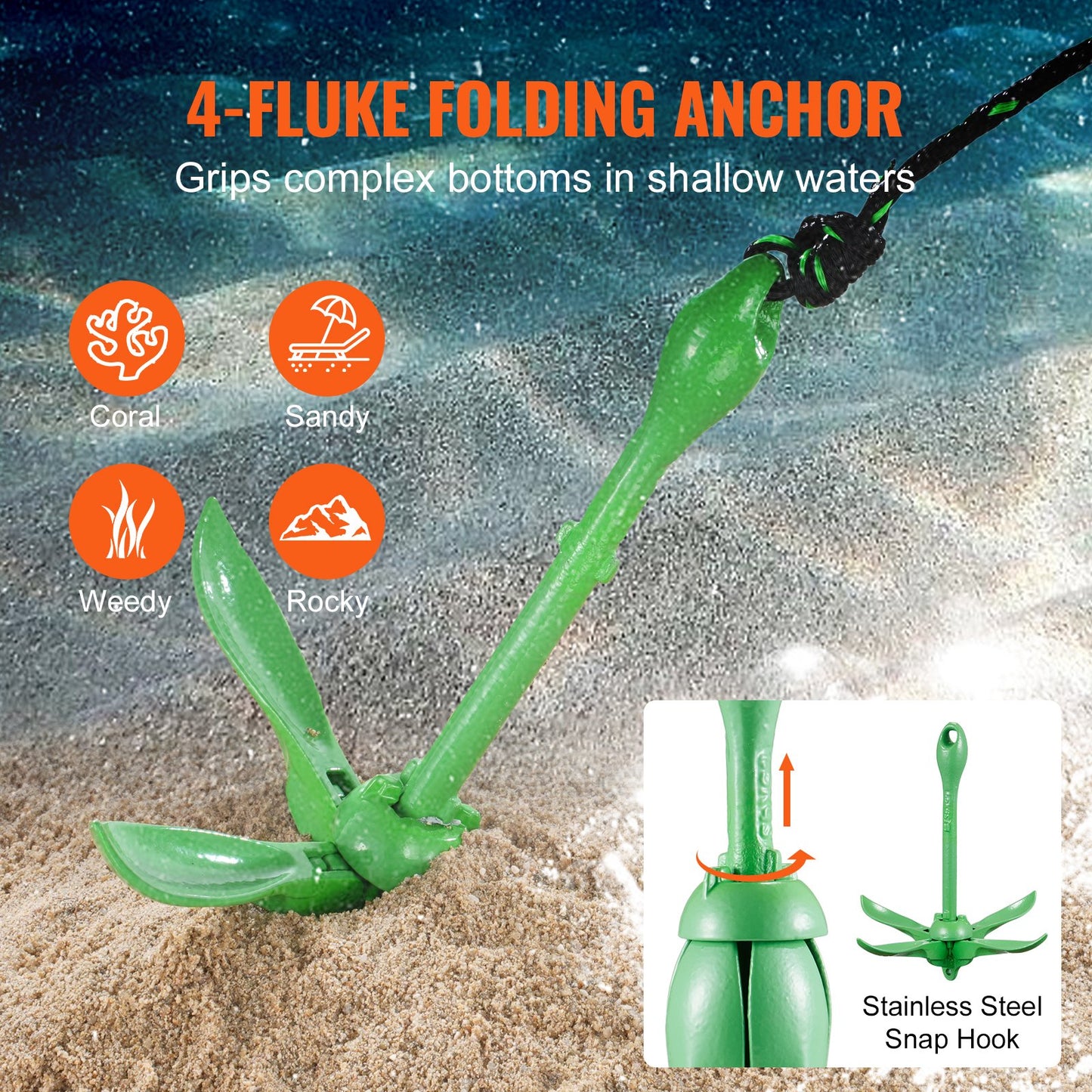 Kajakankarsats, 3,5 lb Paddle Board Anchor Kit med 26,2 ft/8 m rep och boj, hopfällbart småbåtsankare med förvaringsväska och fästkrok, kajaktillbehör för kajaker, småbåtar, kanoter