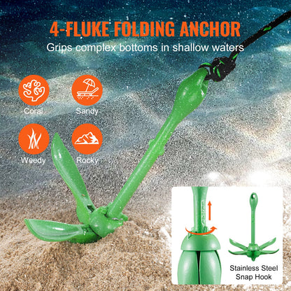 Kajakankarsats, 3,5 lb Paddle Board Anchor Kit med 26,2 ft/8 m rep och boj, hopfällbart småbåtsankare med förvaringsväska och fästkrok, kajaktillbehör för kajaker, småbåtar, kanoter
