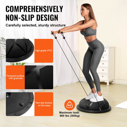 23" Half Exercise Ball Trainer Yoga Balance Stability Ball Resistance Band