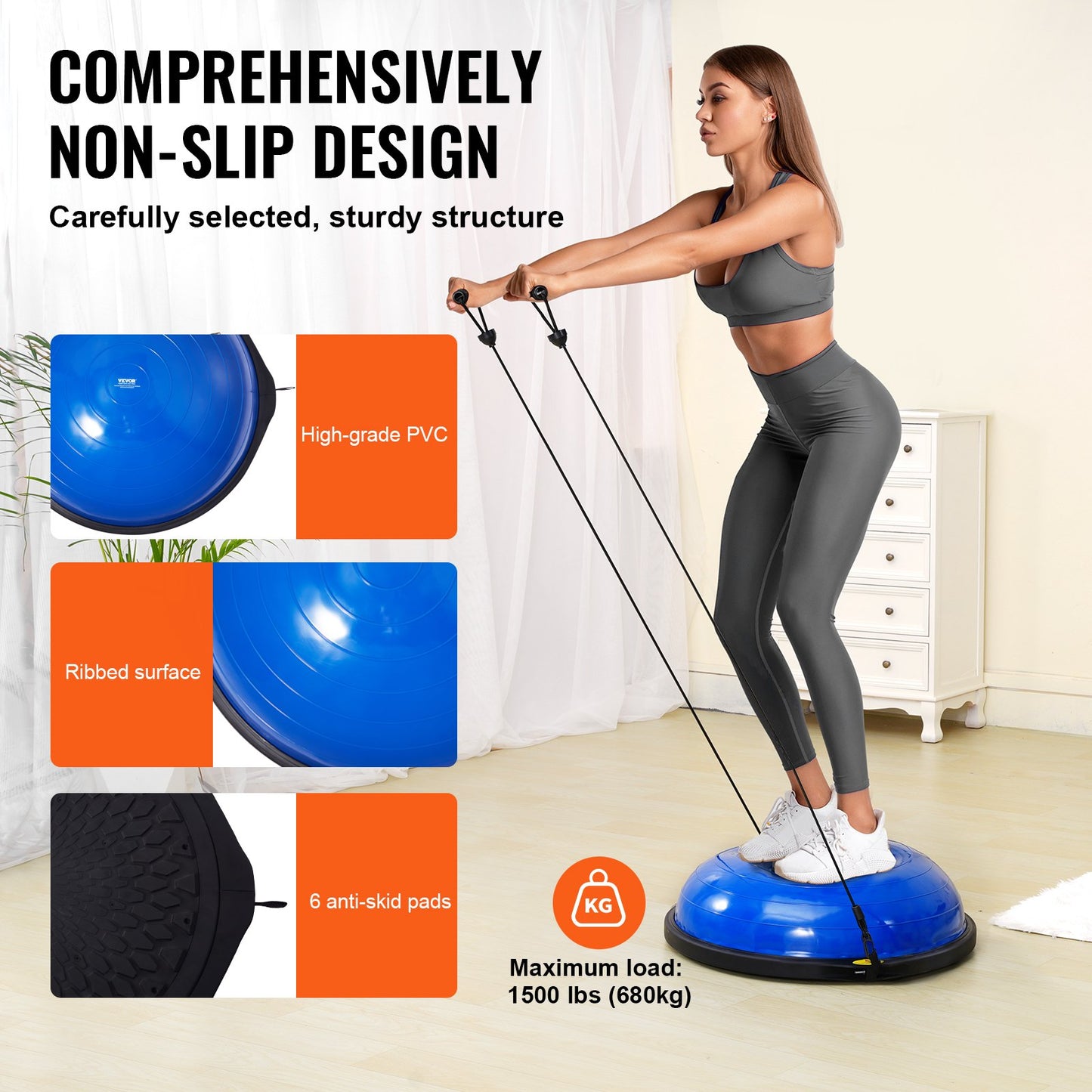 26" Half Exercise Ball Trainer Yoga Balance Stability Ball Resistance Band