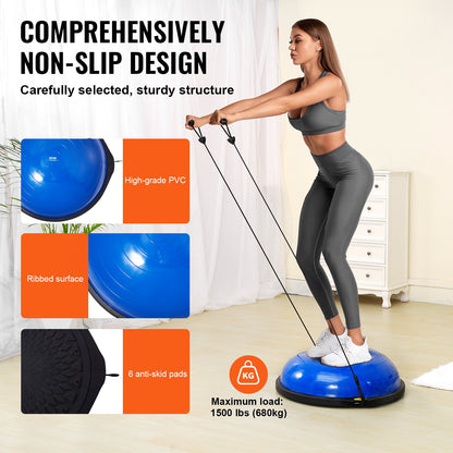 26" Half Exercise Ball Trainer Yoga Balance Stability Ball Resistance Band