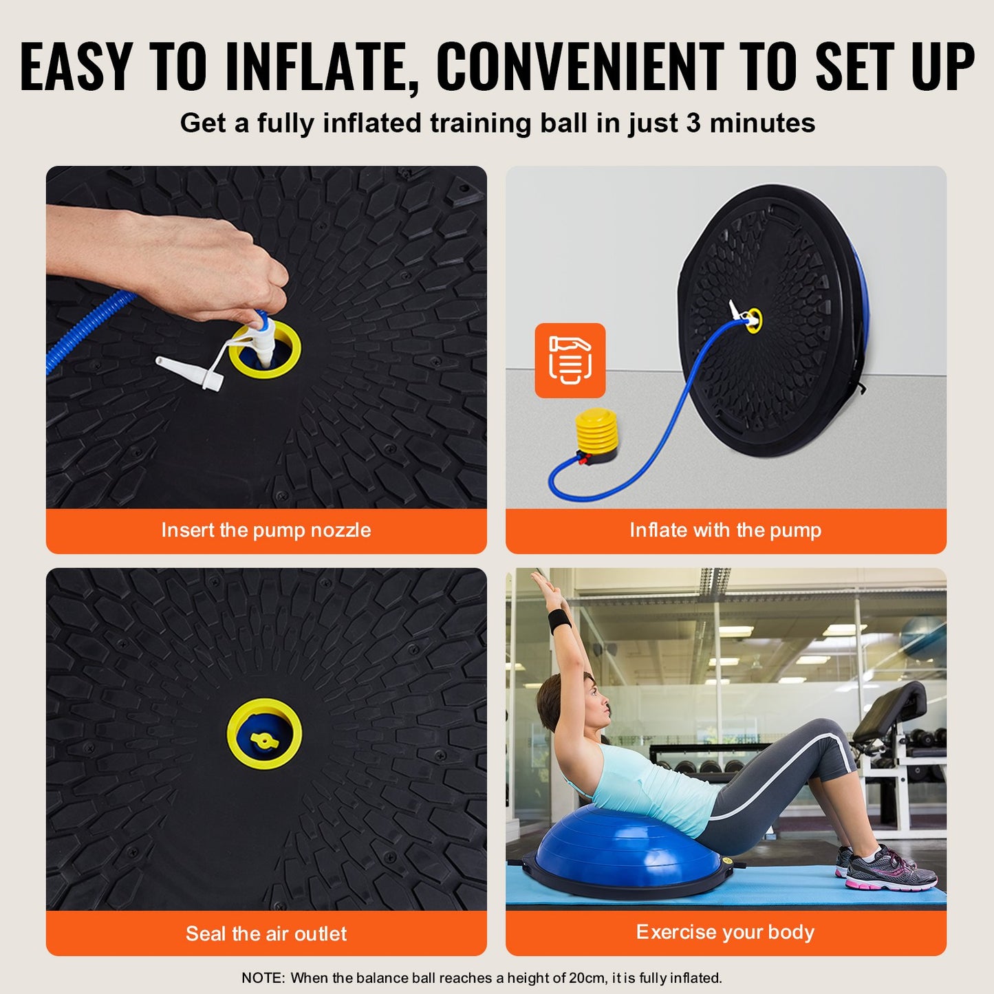 26" Half Exercise Ball Trainer Yoga Balance Stability Ball Resistance Band