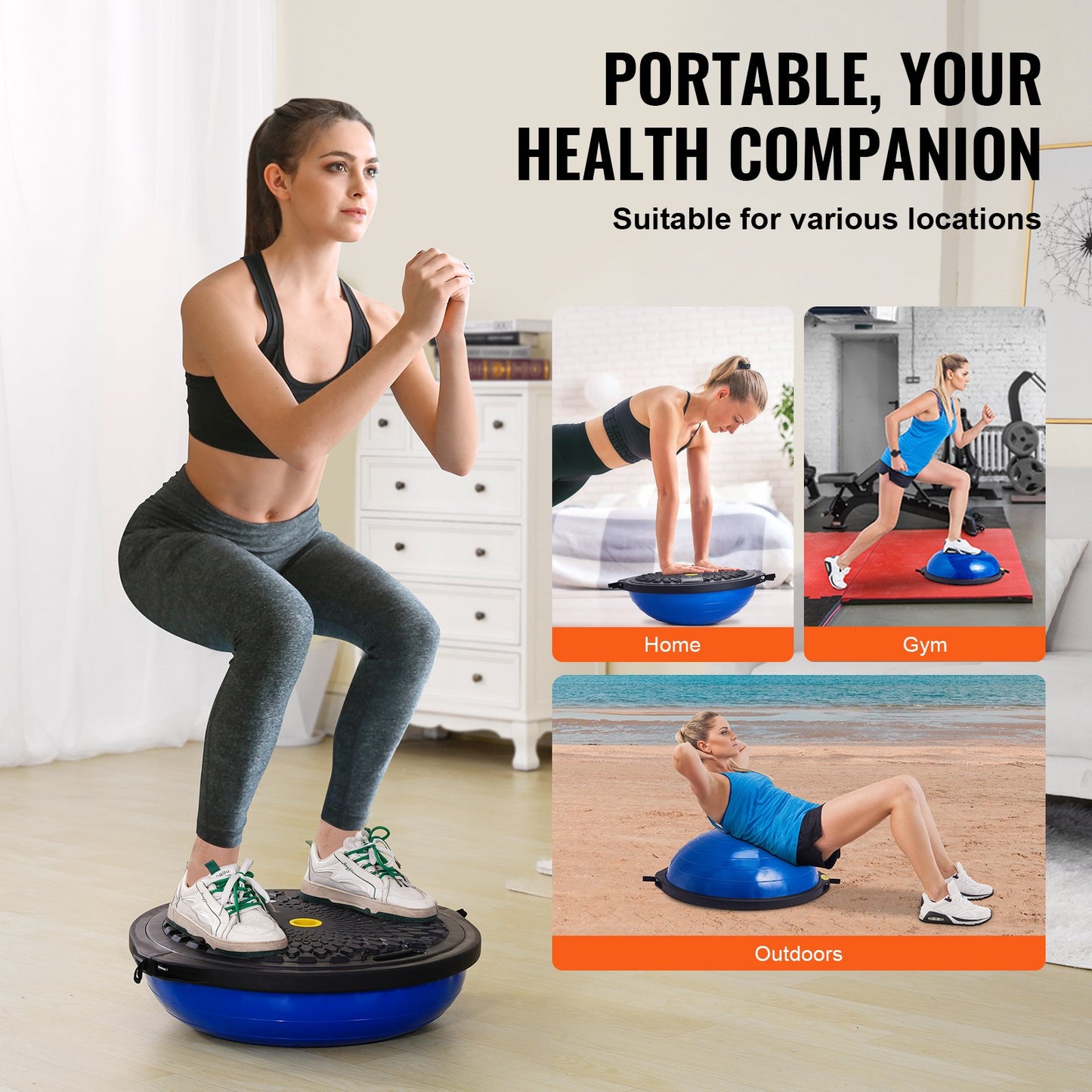 26" Half Exercise Ball Trainer Yoga Balance Stability Ball Resistance Band