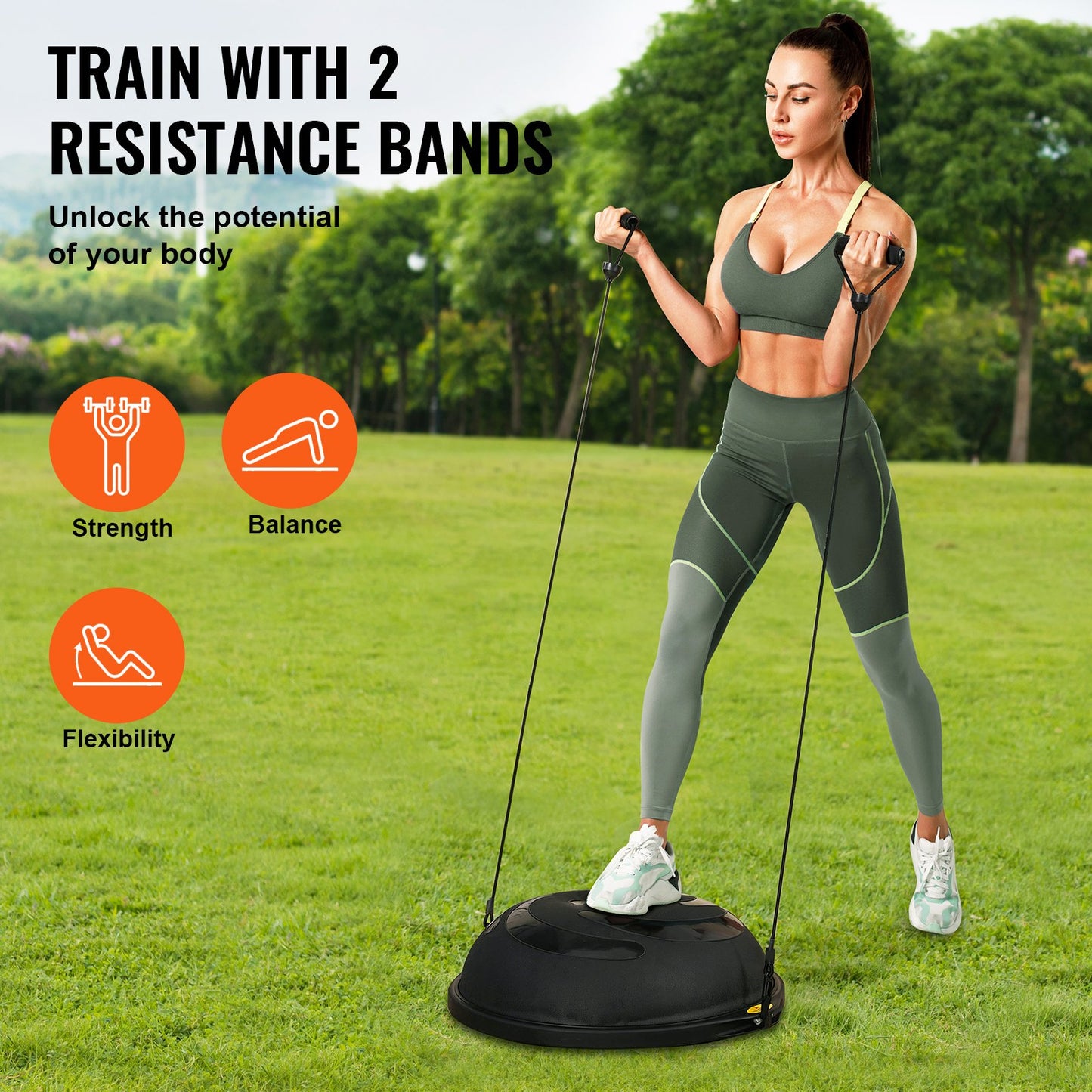 26" Half Exercise Ball Trainer Yoga Balance Stability Ball Resistance Band