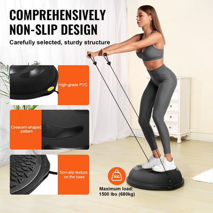 26" Half Exercise Ball Trainer Yoga Balance Stability Ball Resistance Band