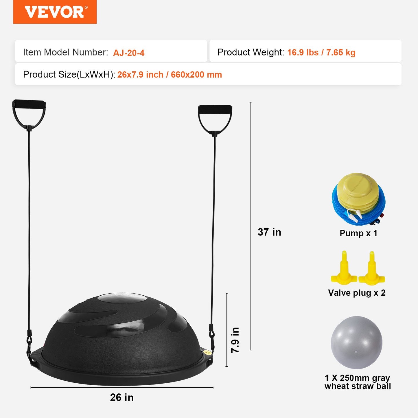 26" Half Exercise Ball Trainer Yoga Balance Stability Ball Resistance Band