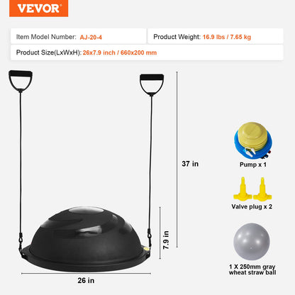 26" Half Exercise Ball Trainer Yoga Balance Stability Ball Resistance Band