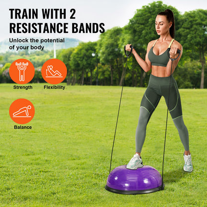 23" Half Exercise Ball Trainer Yoga Balance Stability Ball Resistance Band