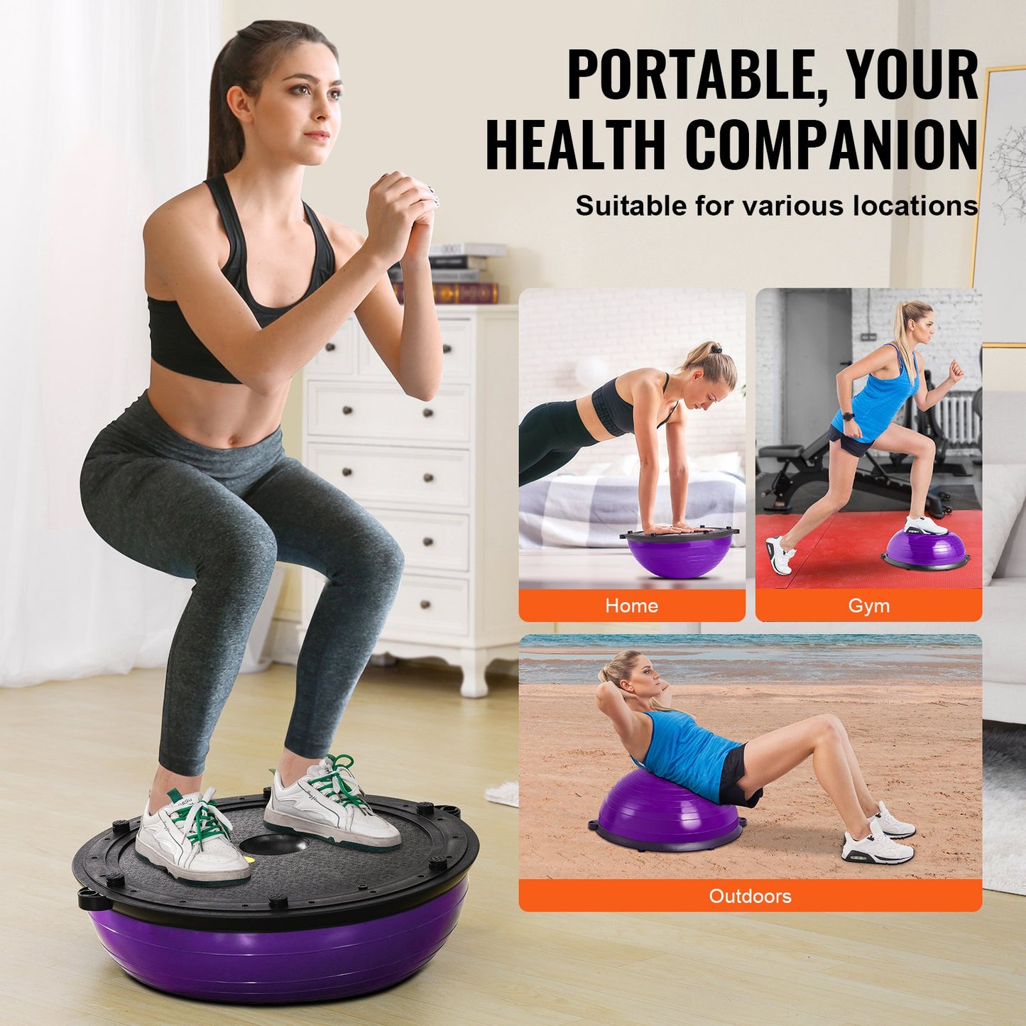 23" Half Exercise Ball Trainer Yoga Balance Stability Ball Resistance Band
