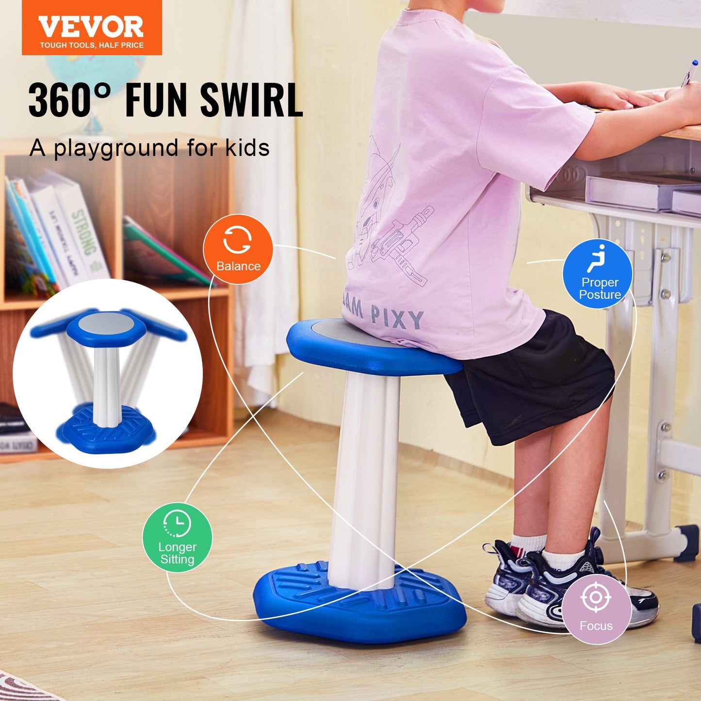 Kids Wobble Chair Active Chair med svampkudde för ålder 7-14 Blå