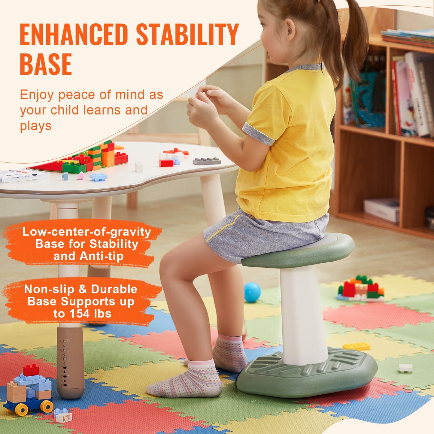 Kids Wobble Chair Active Chair med svampkudde för ålder 3-7 Grön