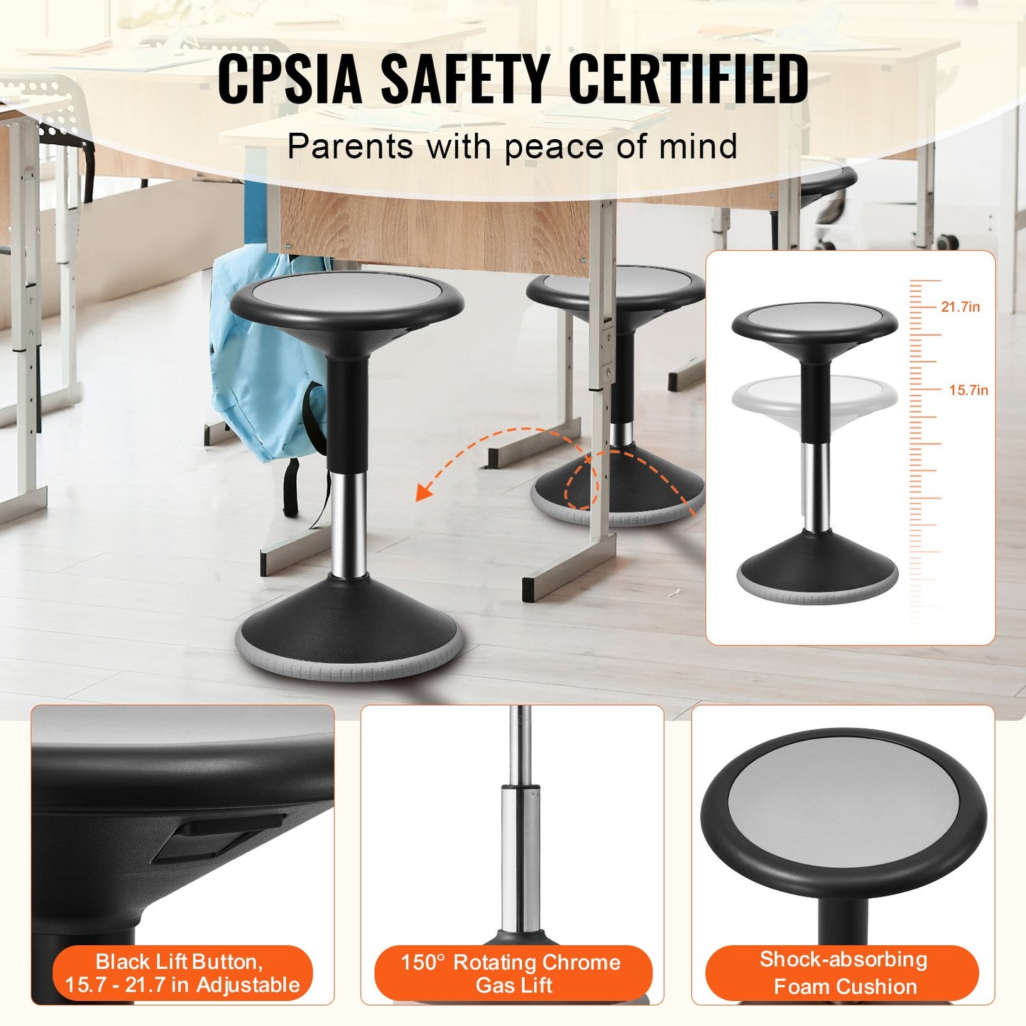 Wobble Chair Höjdjusterbar (15,7-21,7") Active Chair Age 12-18 Svart