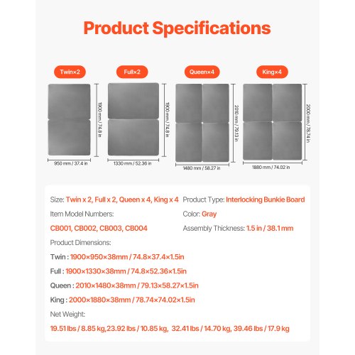 Bettbrett für Kingsize-Betten, 38 mm, Bettbrett mit 200D-Oxford-Gewebe, 4 Stück