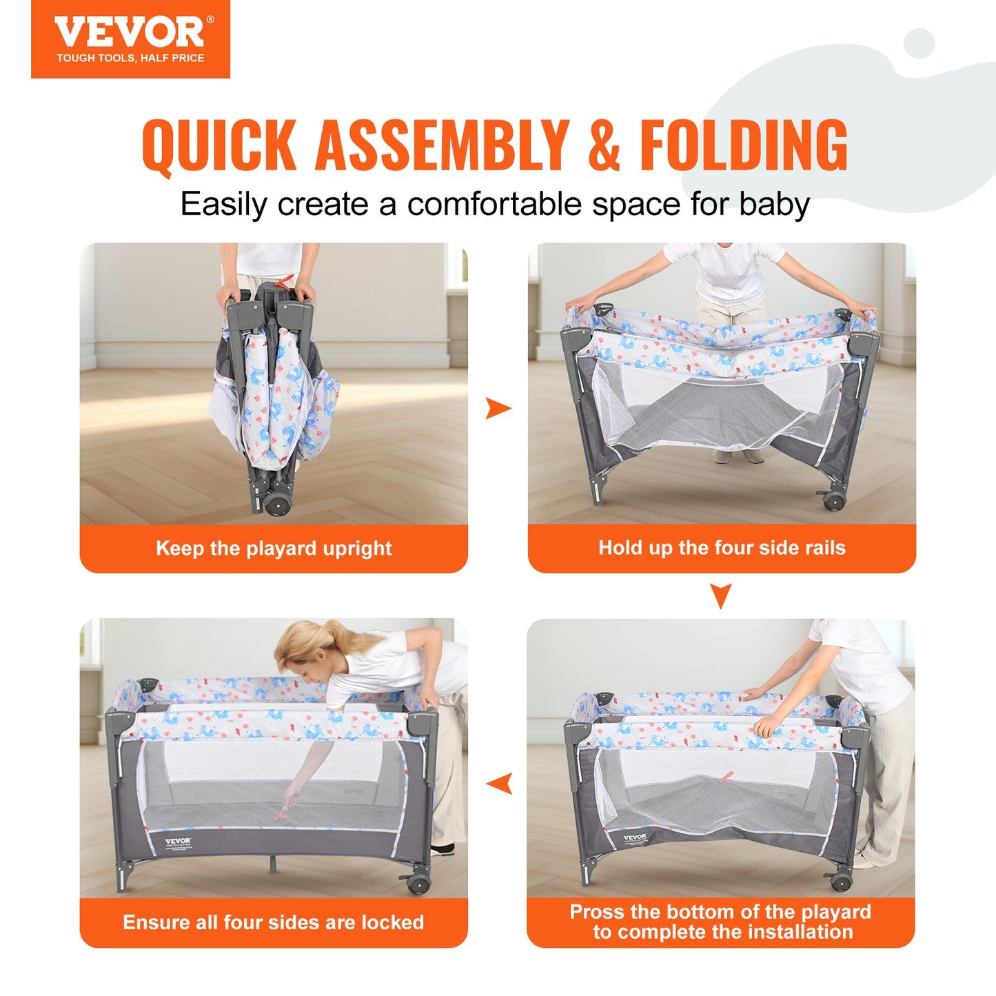 Baby Bassinet, 77 lbs Lastkapacitet, Lätt att vika ihop Bärbar Baby Bassinet Bedside Sleeper med förvaringskorg och hjul, Baby Cradle Bedside Spjälsäng med myggnät för nyfödd flicka pojke