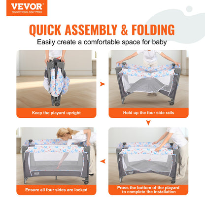 Baby Bassinet, 77 lbs Lastkapacitet, Lätt att vika ihop Bärbar Baby Bassinet Bedside Sleeper med förvaringskorg och hjul, Baby Cradle Bedside Spjälsäng med myggnät för nyfödd flicka pojke
