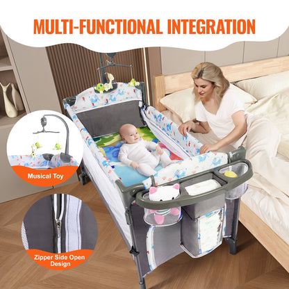 Baby Bassinet, 77 lbs Lastkapacitet, Lätt att vika ihop Bärbar Baby Bassinet Bedside Sleeper med förvaringskorg och hjul, Baby Cradle Bedside Spjälsäng med myggnät för nyfödd flicka pojke