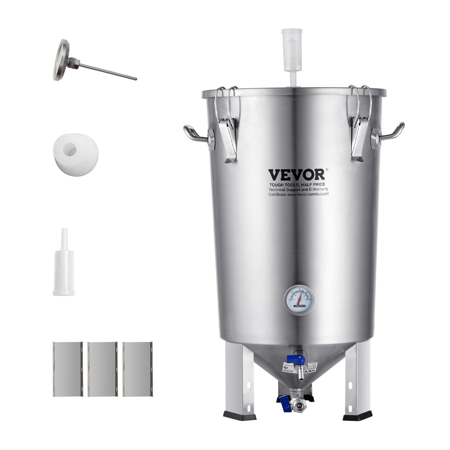 304 vattenkokare i rostfritt stål, 30L ölbryggjäsning, bryggjäsningsbehållare för bryggning, hembryggningstillbehör med bas, vattenkokare med lock, handtag, ventil, tapp, termometer