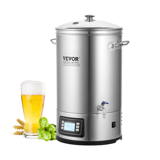 Elektriskt bryggsystem, 8 GALLON bryggkärl, allt-i-ett ölbryggare för hemmabruk, 304 bryggtillbehör i rostfritt stål med panel, inkluderar glaslock, handtag, tapp, elektronisk panelkontroll