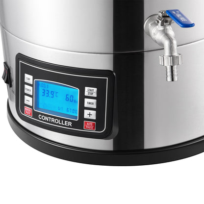Elektriskt bryggsystem, 8 Gal/30 L, Allt-i-ett ölbryggare för hemmabruk med panel för automatiskt/manuellt läge, Mash Boil Device med 100-2500W Effekt 25-100℃ Temp 1-180 min Timer Cirkulationspump Recept Minne, 220V