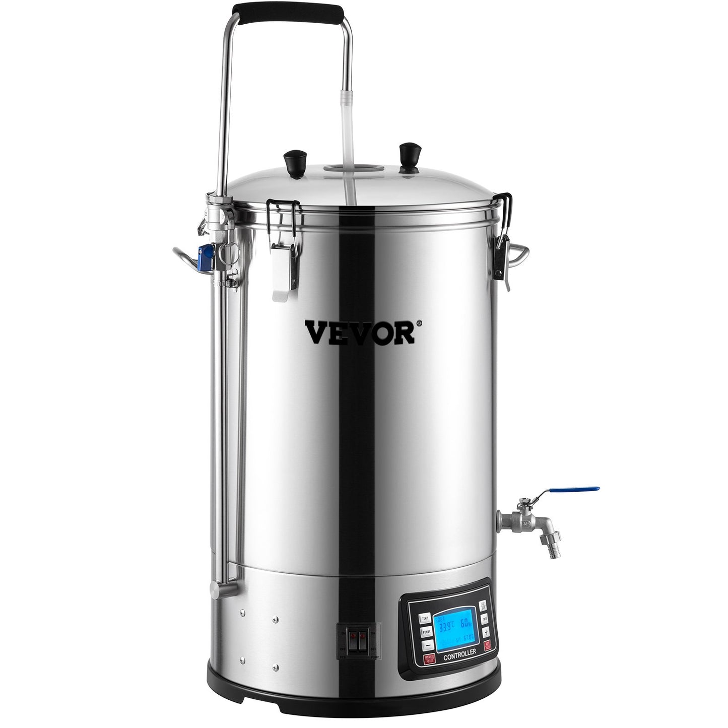 Elektriskt bryggsystem, 8 Gal/30 L, Allt-i-ett ölbryggare för hemmabruk med panel för automatiskt/manuellt läge, Mash Boil Device med 100-2500W Effekt 25-100℃ Temp 1-180 min Timer Cirkulationspump Recept Minne, 220V