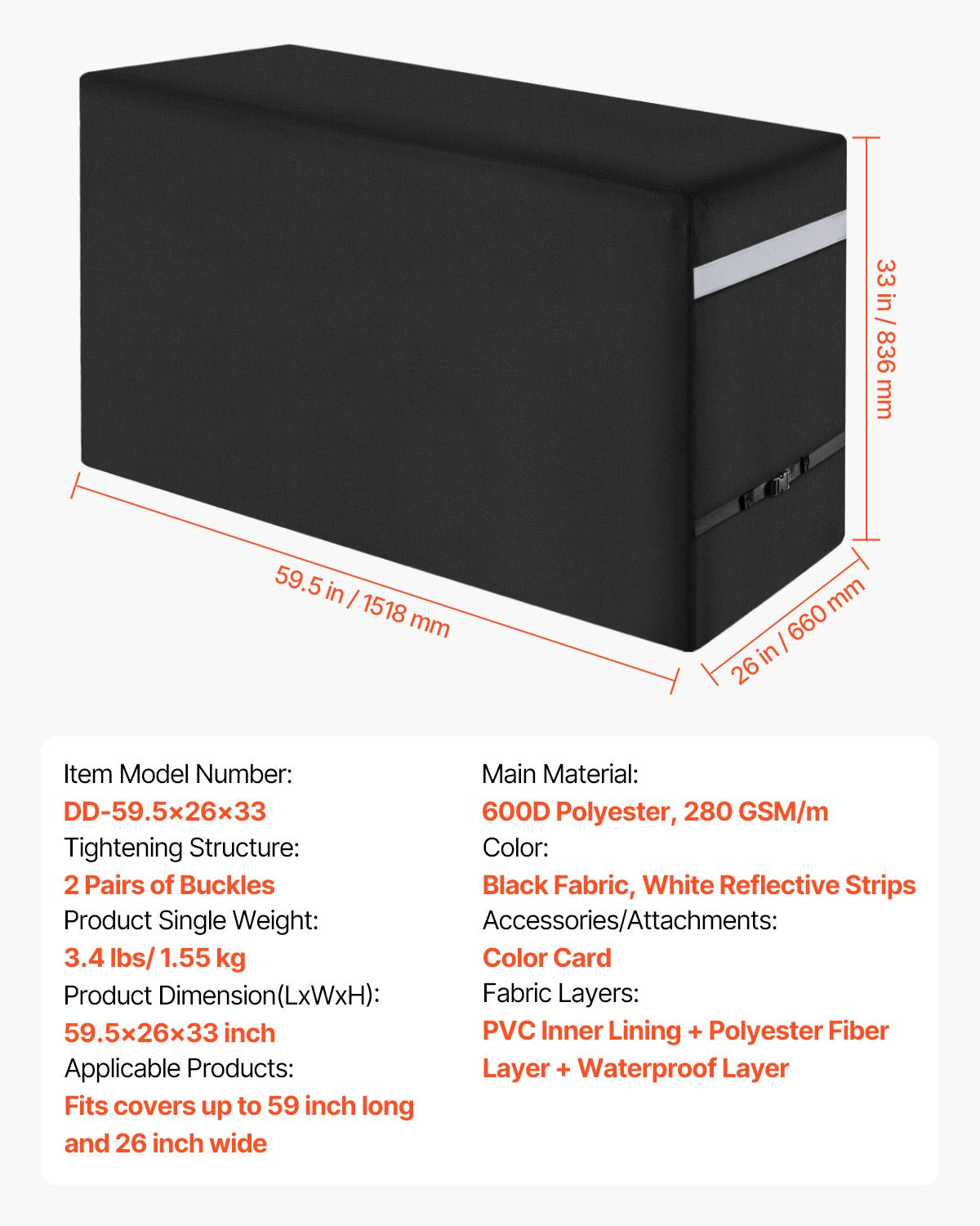 59 Inch Grill Cover Heavy Duty BBQ Gas Grill Cover Outdoor Waterproof