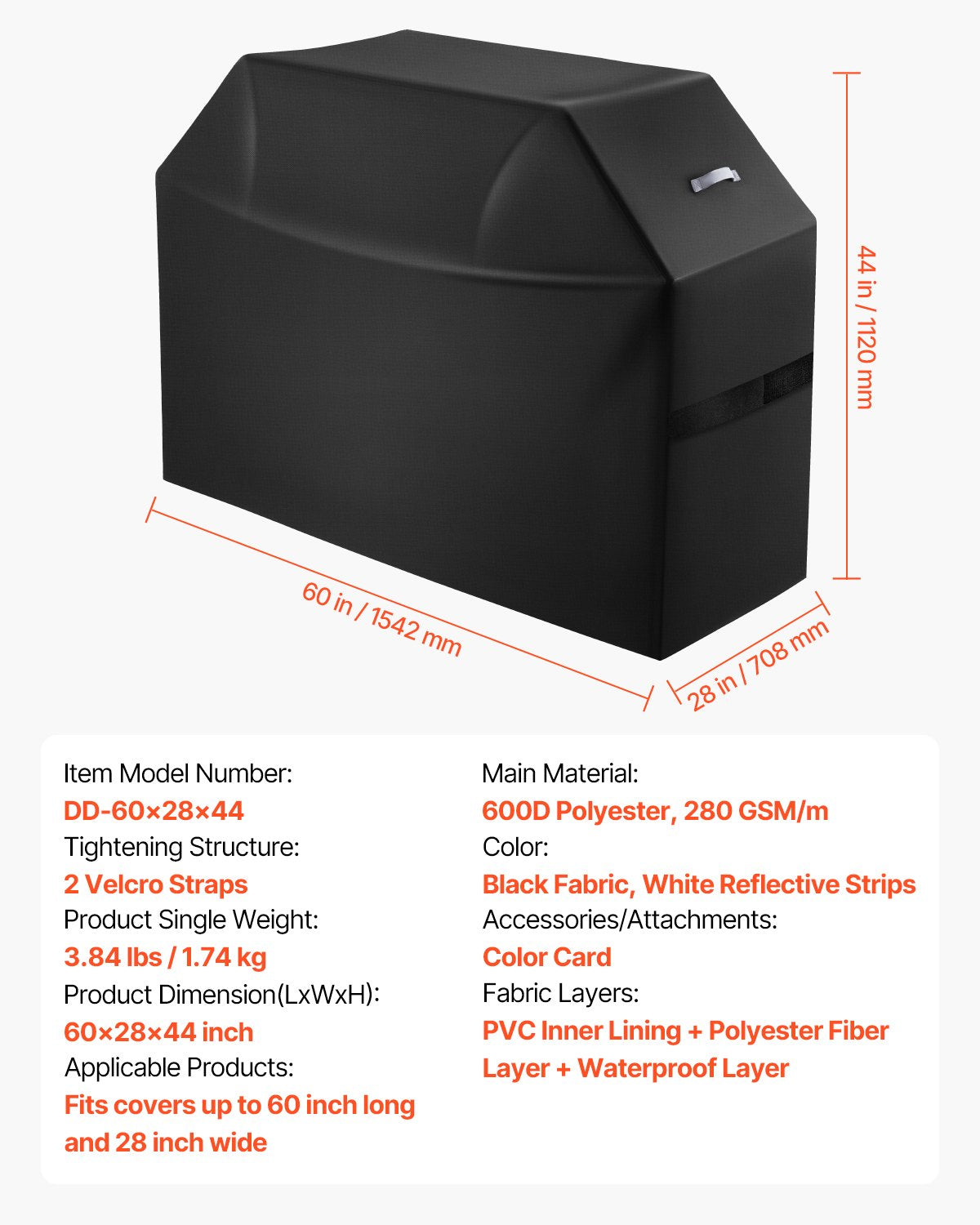 60 Inch Grill Cover Heavy Duty BBQ Gas Grill Cover Outdoor Waterproof