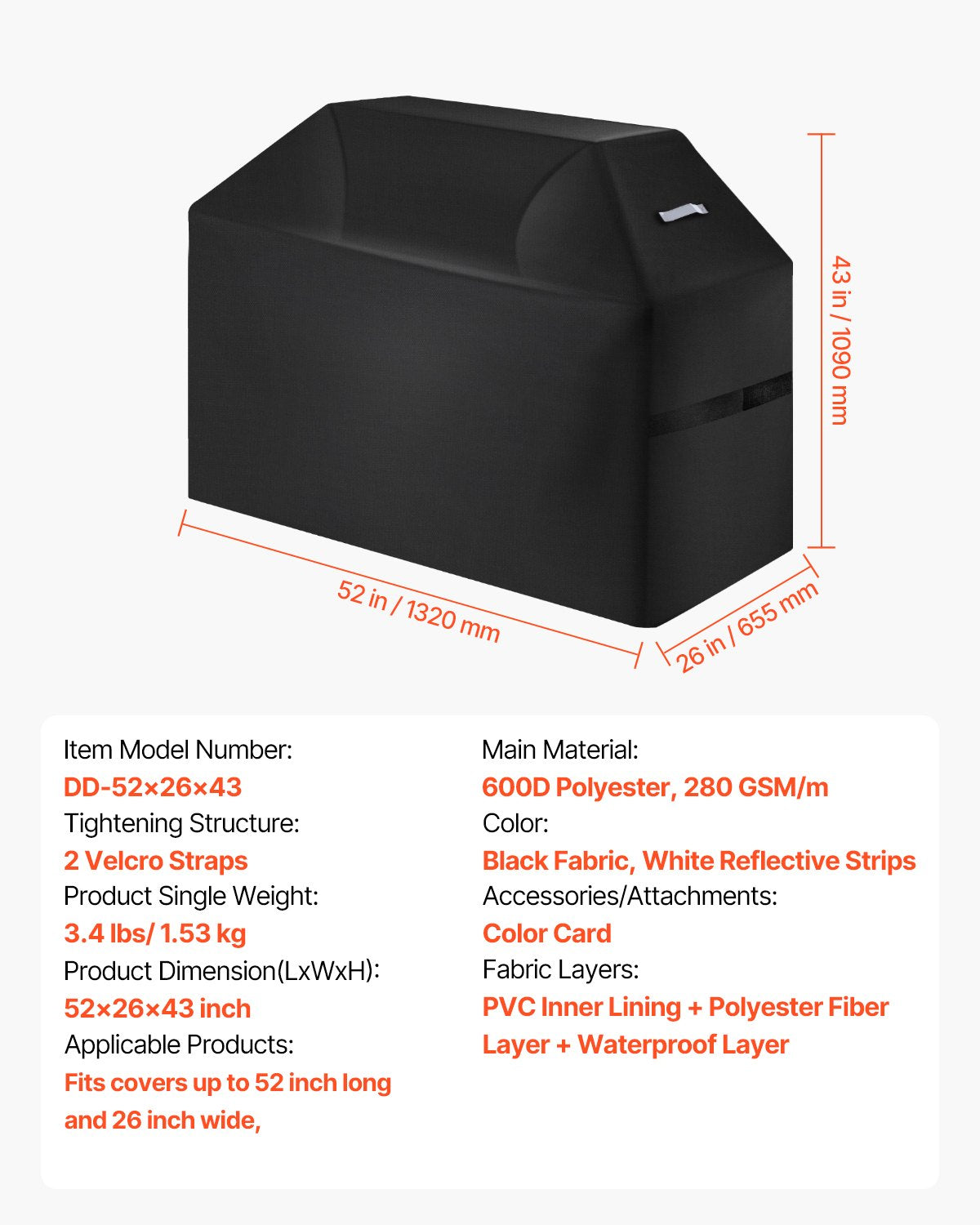 52 Inch Grill Cover Heavy Duty BBQ Gas Grill Cover Outdoor Waterproof