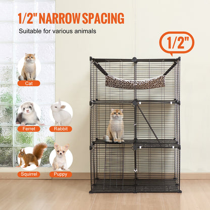 Stor 3-vånings Cat Cage 28 x 28 x 41" Lekhage Catio med metalltråd med hängmatta