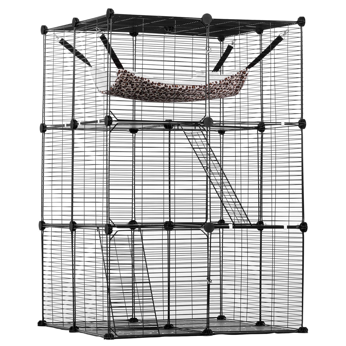 Stor 3-vånings Cat Cage 28 x 28 x 41" Lekhage Catio med metalltråd med hängmatta