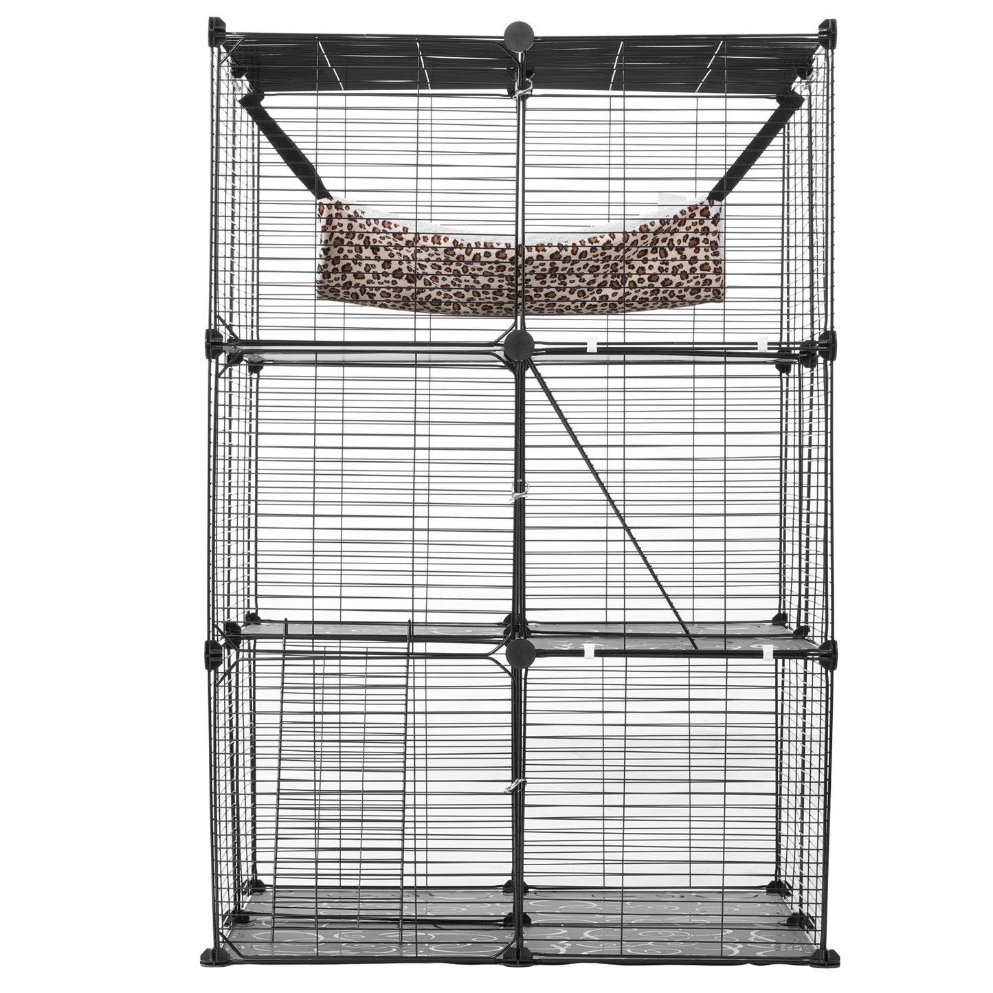 Stor 3-vånings Cat Cage 28 x 28 x 41" Lekhage Catio med metalltråd med hängmatta