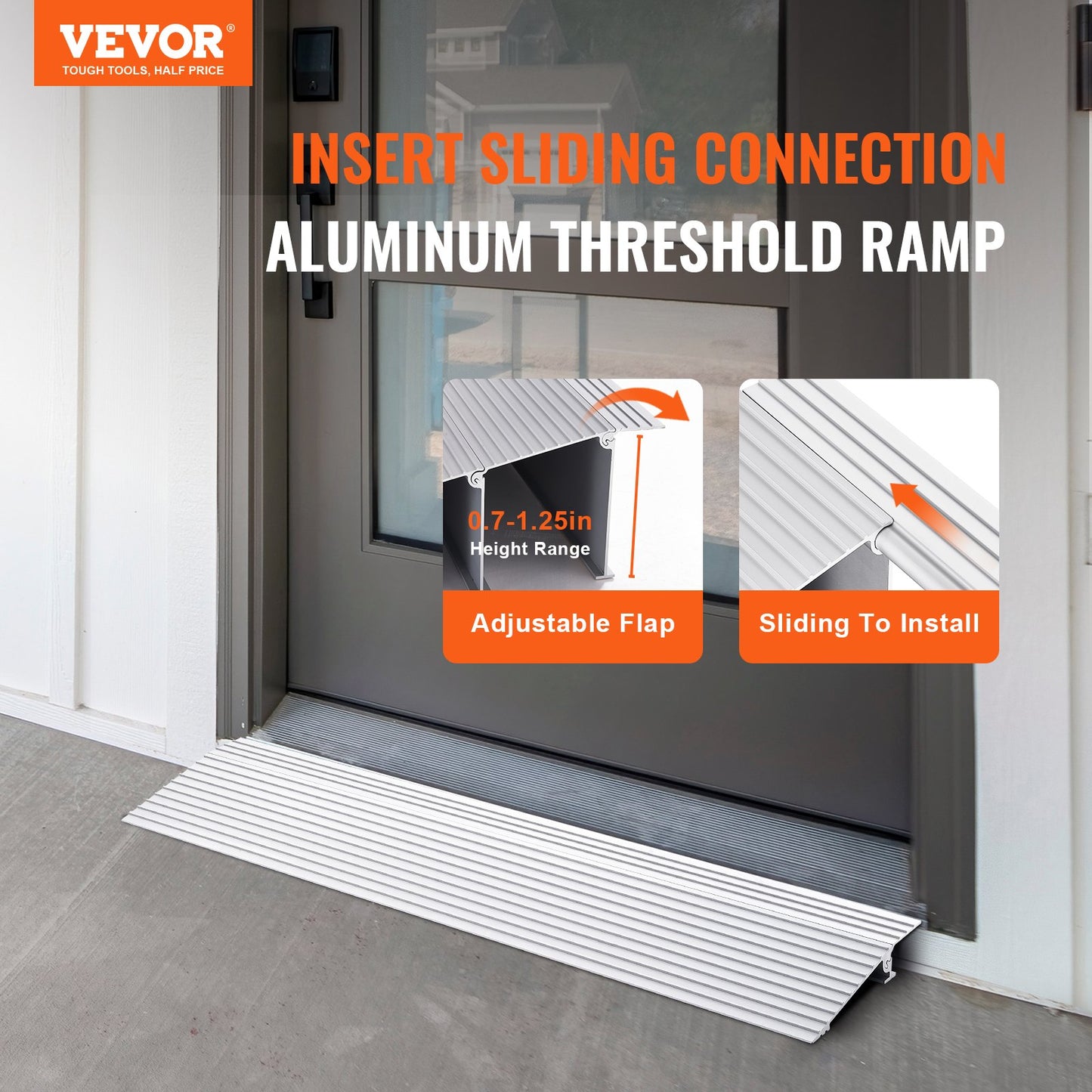 Door Threshold Ramp, 1" Rise, 800 lbs Load Capacity, Wheelchair Door Ramp, Aluminum Threshold Ramp for Doorways, Adjustable Modular Threshold Ramp for Wheelchairs, Scooters, Power Chairs