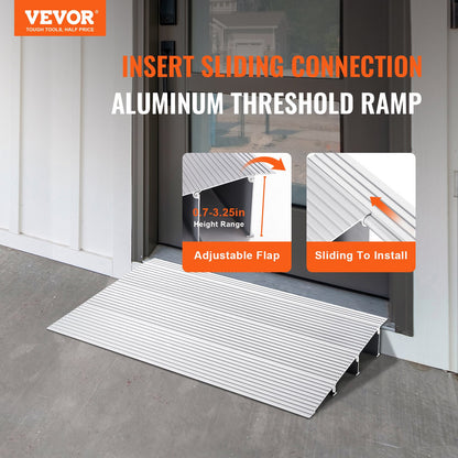 Door Threshold Ramp, 3" Rise, 800 lbs Load Capacity, Wheelchair Door Ramp, Aluminum Threshold Ramp for Doorways, Adjustable Modular Threshold Ramp for Wheelchairs, Scooters, Power Chairs