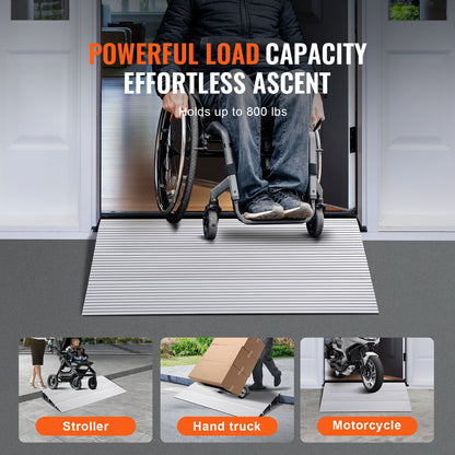 Door Threshold Ramp, 3" Rise, 800 lbs Load Capacity, Wheelchair Door Ramp, Aluminum Threshold Ramp for Doorways, Adjustable Modular Threshold Ramp for Wheelchairs, Scooters, Power Chairs
