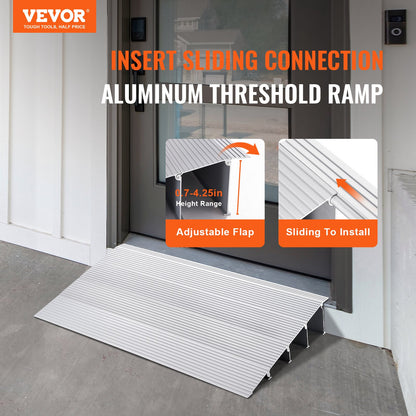 Door Threshold Ramp, 4" Rise, 800 lbs Load Capacity, Wheelchair Door Ramp, Aluminum Threshold Ramp for Doorways, Adjustable Modular Threshold Ramp for Wheelchairs, Scooters, Power Chairs