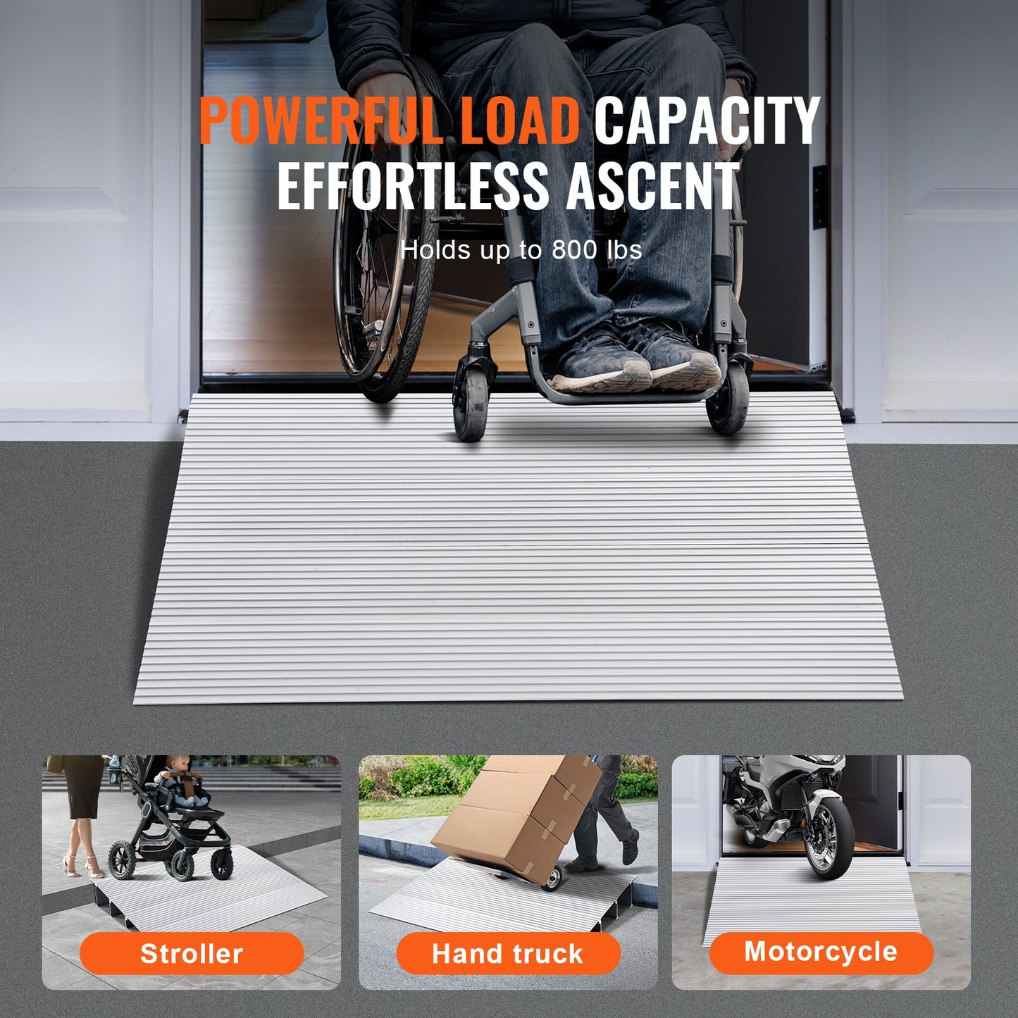 Door Threshold Ramp, 4" Rise, 800 lbs Load Capacity, Wheelchair Door Ramp, Aluminum Threshold Ramp for Doorways, Adjustable Modular Threshold Ramp for Wheelchairs, Scooters, Power Chairs