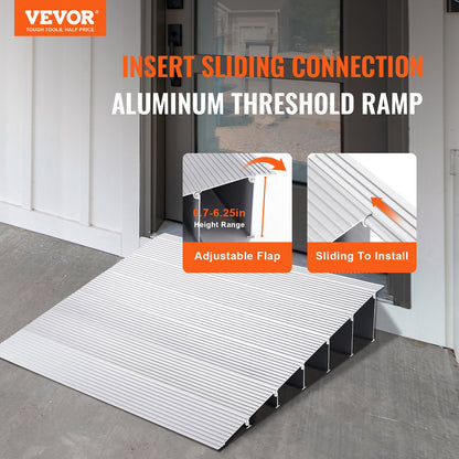 Door Threshold Ramp, 6" Rise, 800 lbs Load Capacity, Wheelchair Door Ramp, Aluminum Threshold Ramp for Doorways, Adjustable Modular Threshold Ramp for Wheelchairs, Scooters, Power Chairs