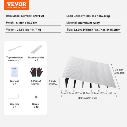 Door Threshold Ramp, 6" Rise, 800 lbs Load Capacity, Wheelchair Door Ramp, Aluminum Threshold Ramp for Doorways, Adjustable Modular Threshold Ramp for Wheelchairs, Scooters, Power Chairs