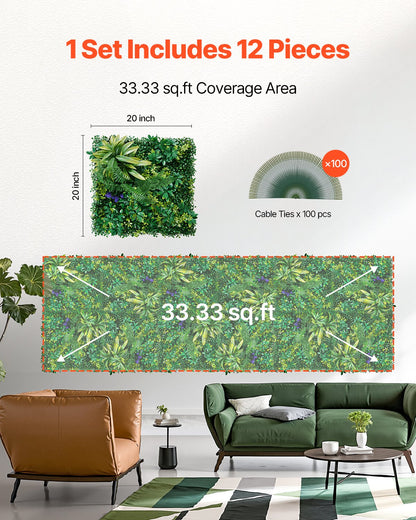 Artificial Grass Wall Panels 12 Pcs 20 x 20 Inch 3D Greenery for Interior Decoration