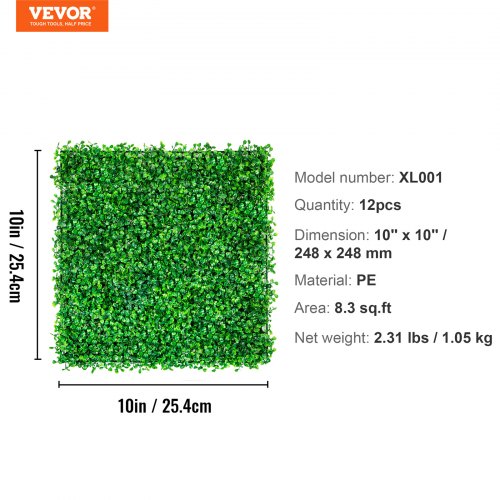Artificial Boxwood Panel 12pcs 10" X 10" Grass Hedge Wall Mat for Fence | EU