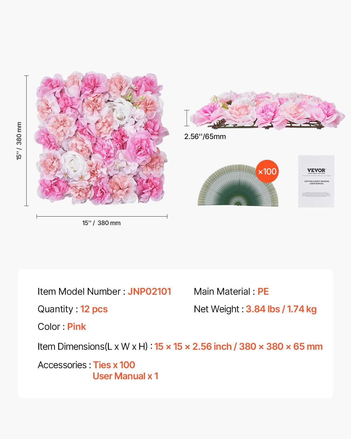 3D Flower Wall Panel 12PCS 15x15 in Artificial Flower Mat for Wedding