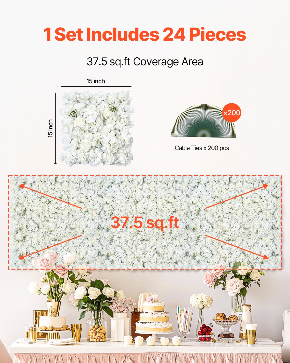 3D Flower Wall Panel 24 PCS 15 x 15 inch Artificial Floral Backdrop for Wedding