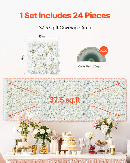 3D Flower Wall Panel 24 PCS 15 x 15 inch Artificial Floral Backdrop for Wedding