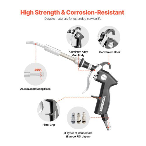 Car cleaning gun 6-9.2 bar high pressure air blow gun 2 nozzles blows dirt | EU