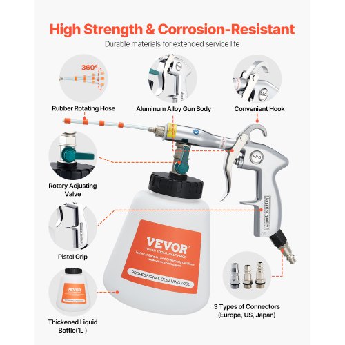 Car cleaning gun 6-9.2 bar high pressure air blow gun 1 liter liquid bottle | EU